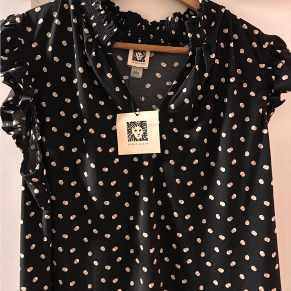 ANNE KLEIN Black Polka Dot Blouse - Picture 2 of 3